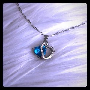 Blue heart necklace pendant and chain